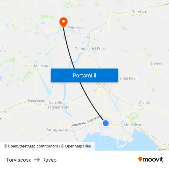 Torviscosa to Raveo map