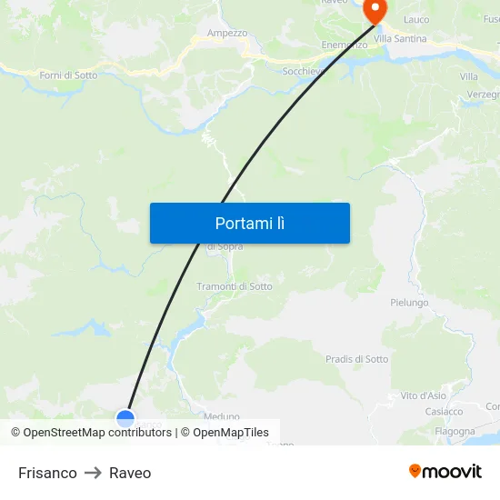 Frisanco to Raveo map