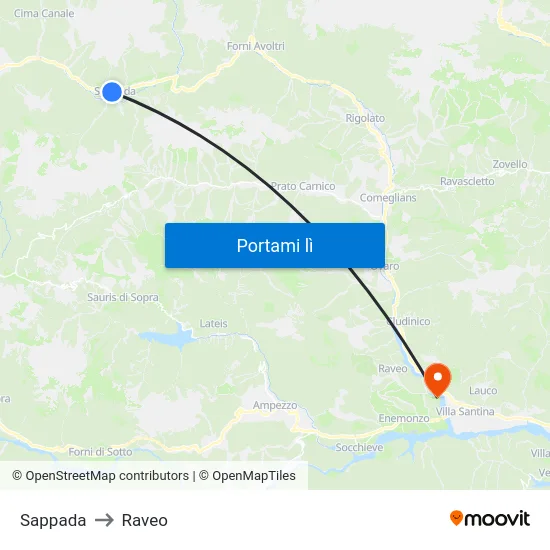 Sappada to Raveo map