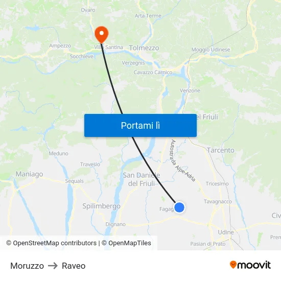 Moruzzo to Raveo map