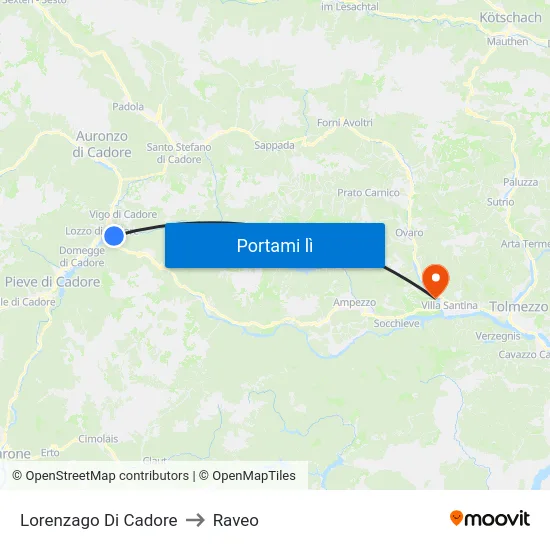 Lorenzago Di Cadore to Raveo map