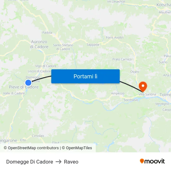 Domegge Di Cadore to Raveo map