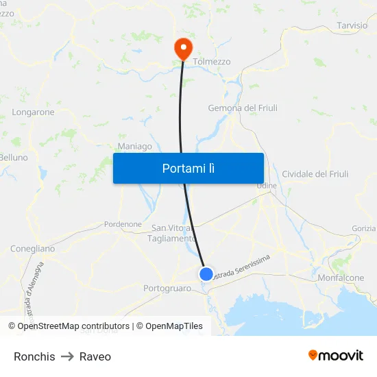 Ronchis to Raveo map