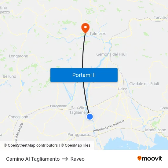 Camino Al Tagliamento to Raveo map