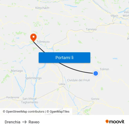 Drenchia to Raveo map