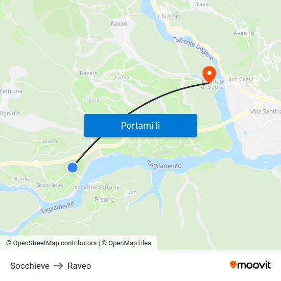 Socchieve to Raveo map