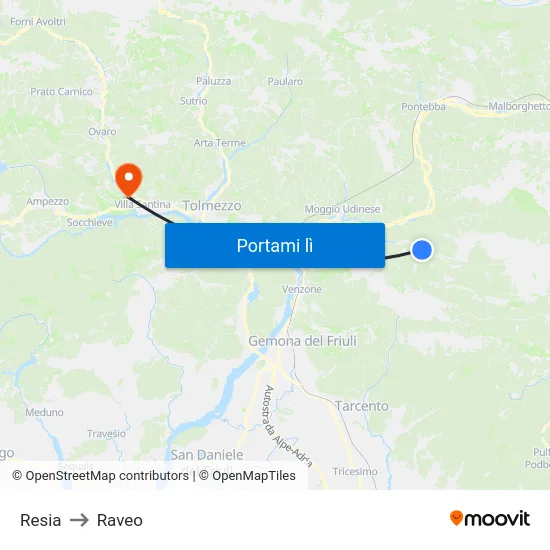 Resia to Raveo map
