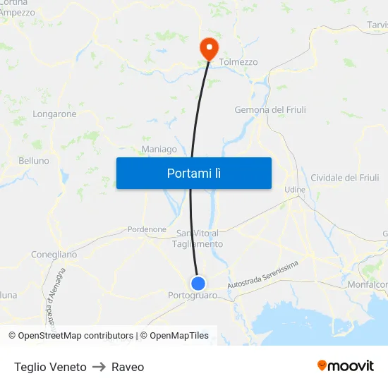 Teglio Veneto to Raveo map