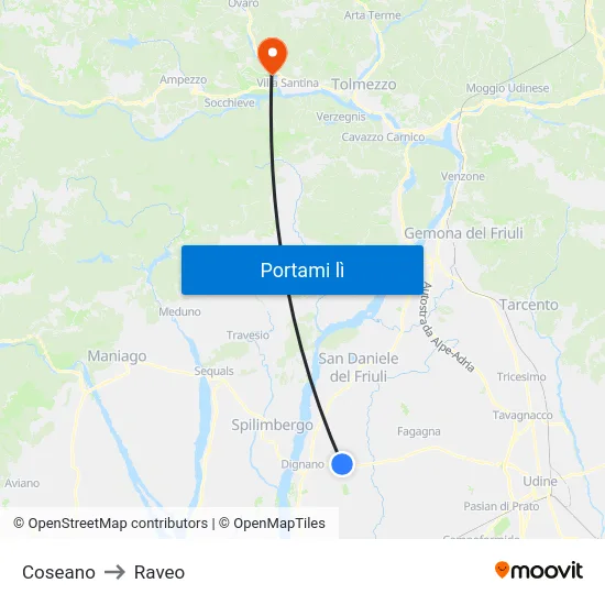 Coseano to Raveo map