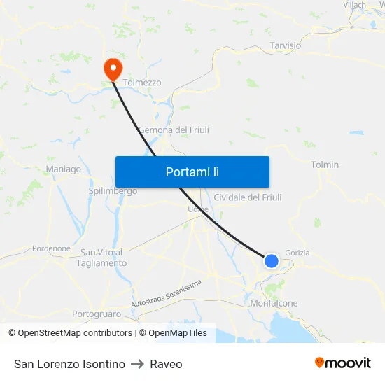 San Lorenzo Isontino to Raveo map