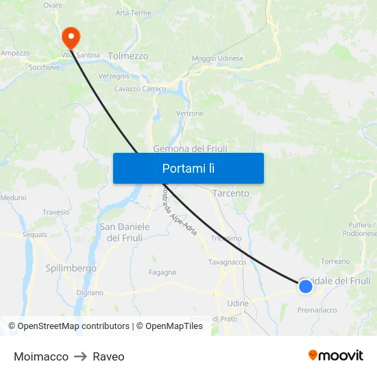 Moimacco to Raveo map