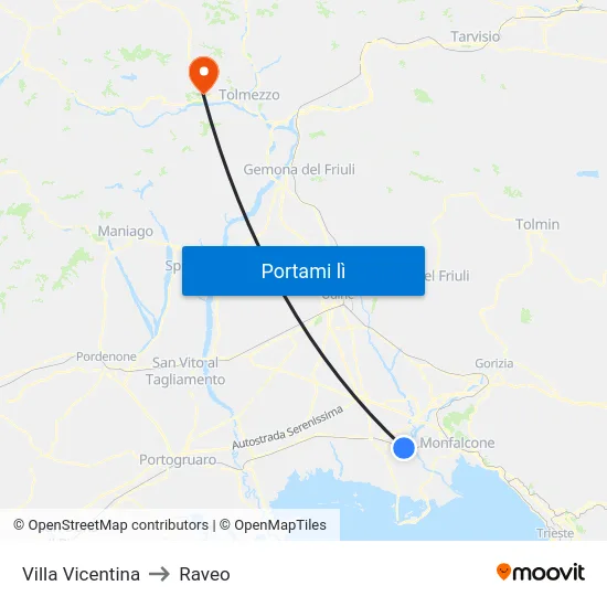 Villa Vicentina to Raveo map