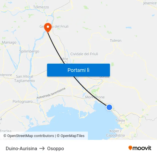 Duino-Aurisina to Osoppo map