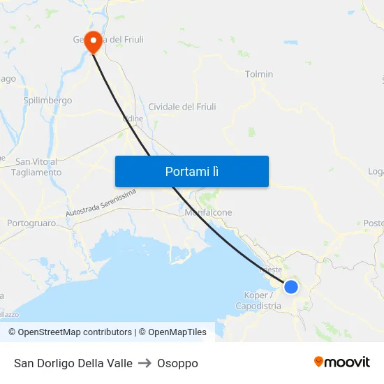 San Dorligo Della Valle to Osoppo map