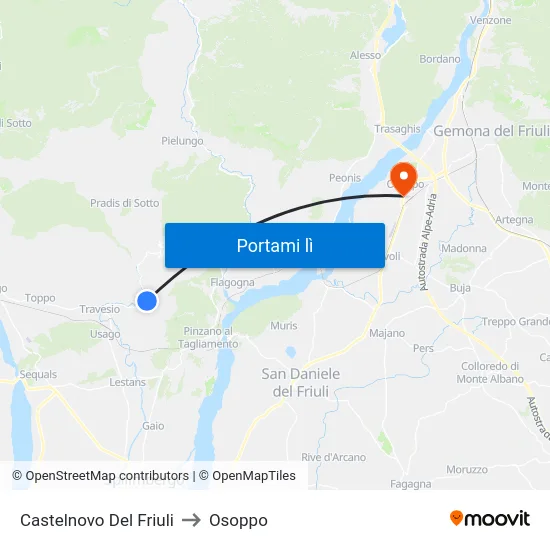 Castelnovo Del Friuli to Osoppo map