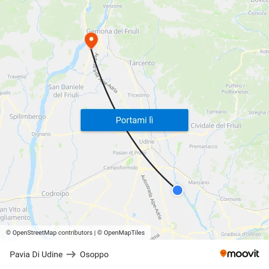Pavia Di Udine to Osoppo map