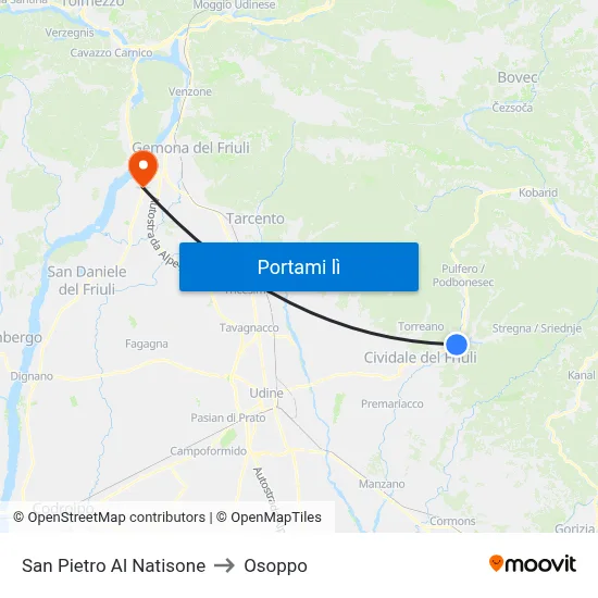 San Pietro Al Natisone to Osoppo map