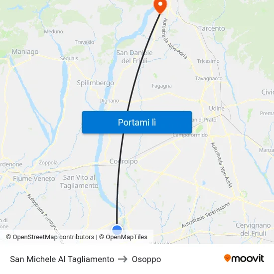 San Michele Al Tagliamento to Osoppo map