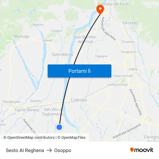 Sesto Al Reghena to Osoppo map
