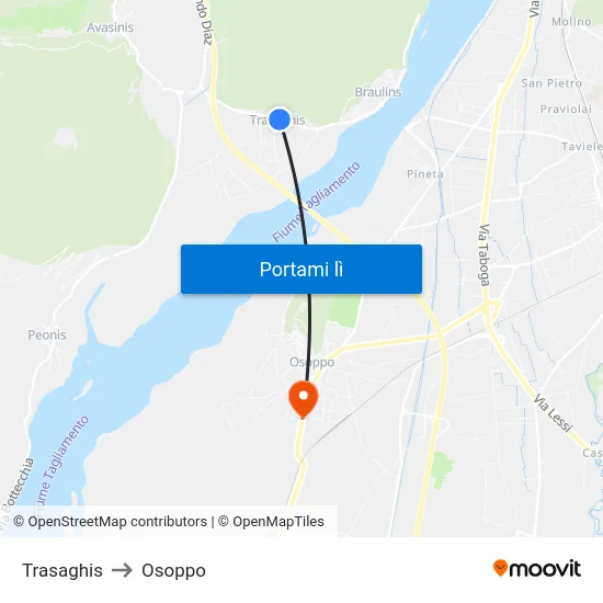 Trasaghis to Osoppo map