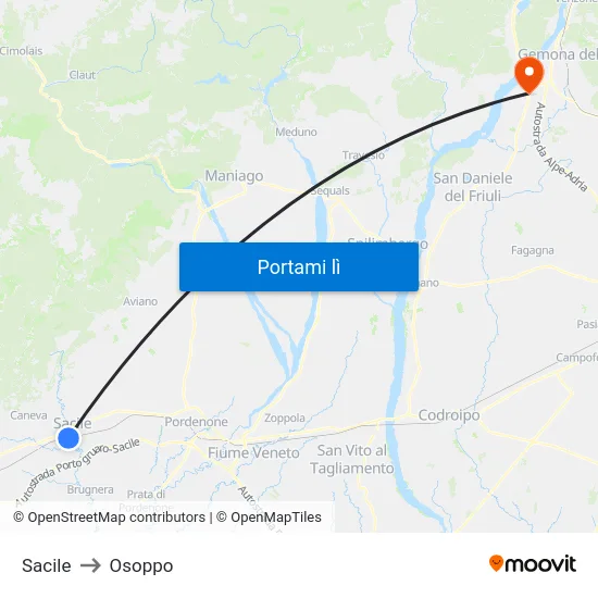 Sacile to Osoppo map