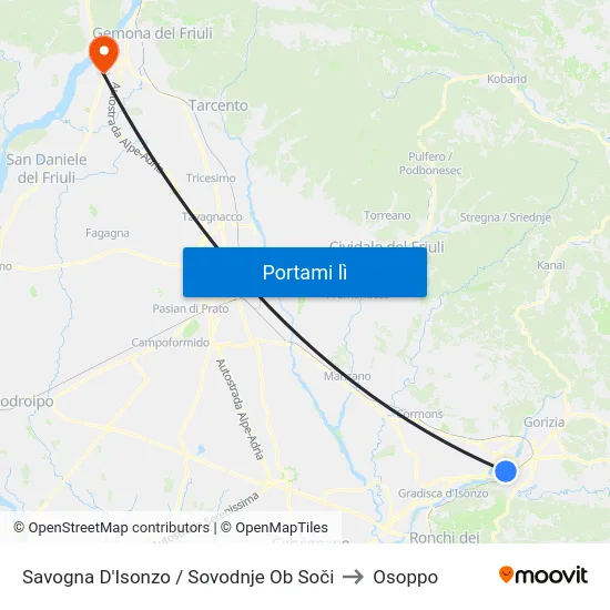 Savogna D'Isonzo / Sovodnje Ob Soči to Osoppo map