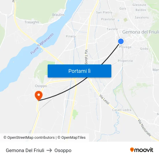 Gemona Del Friuli to Osoppo map