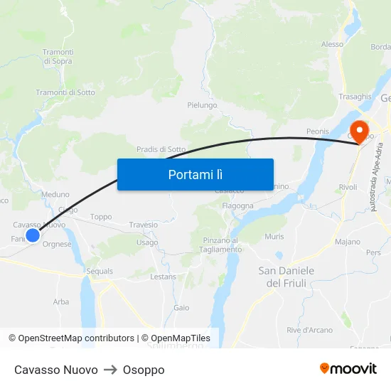 Cavasso Nuovo to Osoppo map