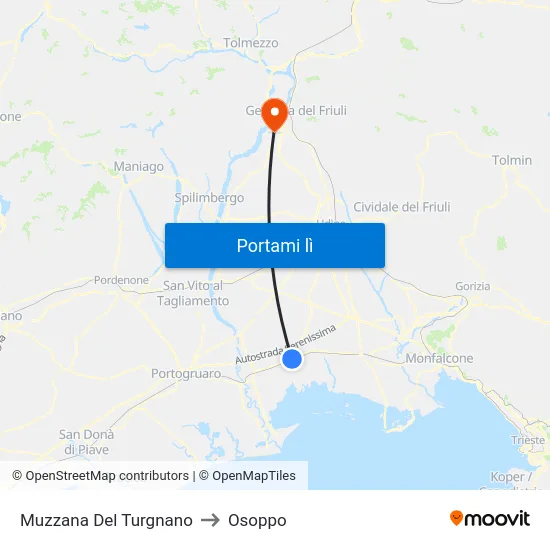 Muzzana Del Turgnano to Osoppo map