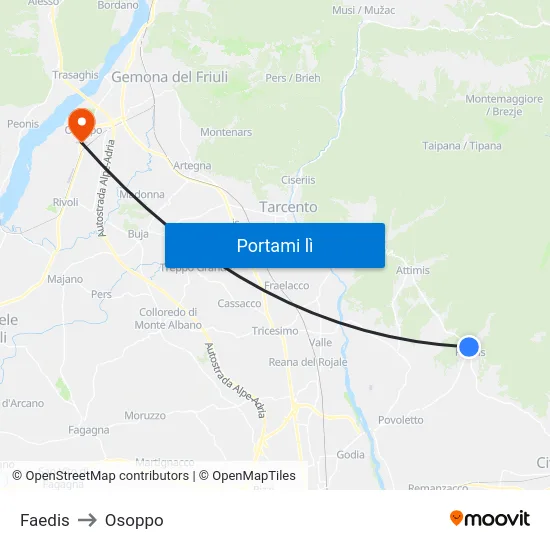Faedis to Osoppo map