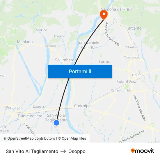 San Vito Al Tagliamento to Osoppo map