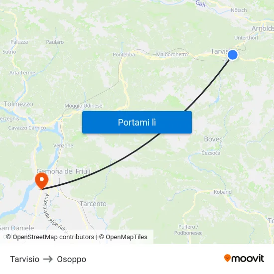 Tarvisio to Osoppo map