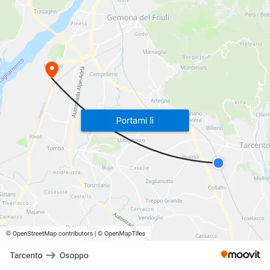 Tarcento to Osoppo map