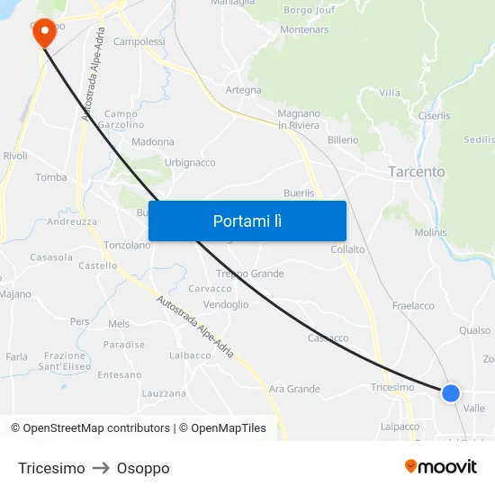 Tricesimo to Osoppo map