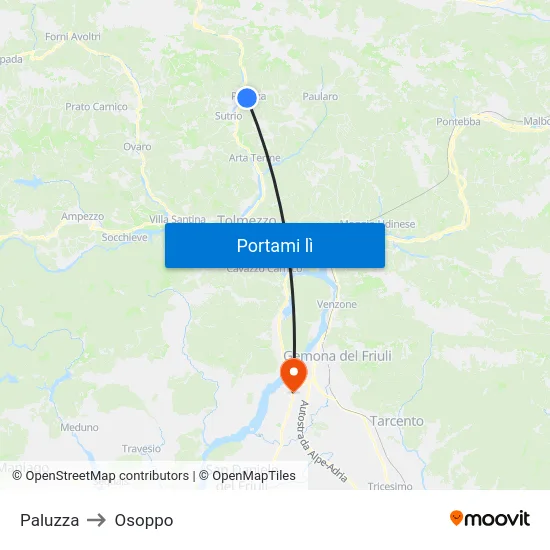 Paluzza to Osoppo map