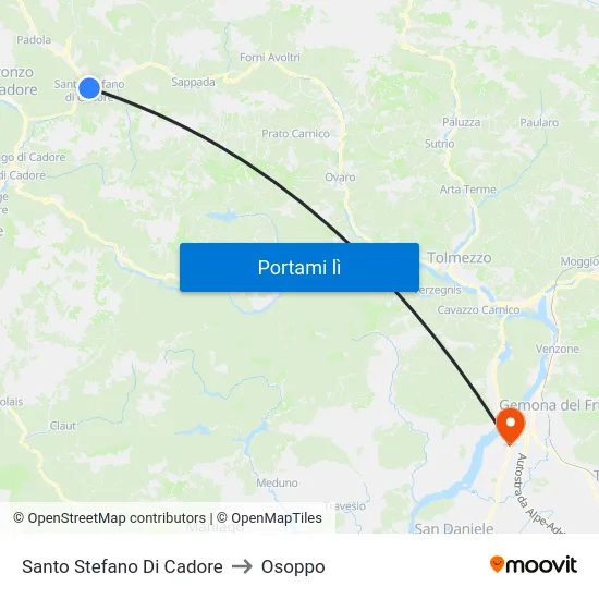 Santo Stefano Di Cadore to Osoppo map
