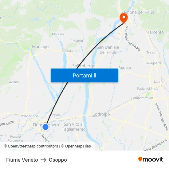 Fiume Veneto to Osoppo map