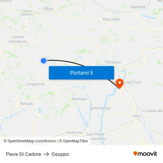 Pieve Di Cadore to Osoppo map