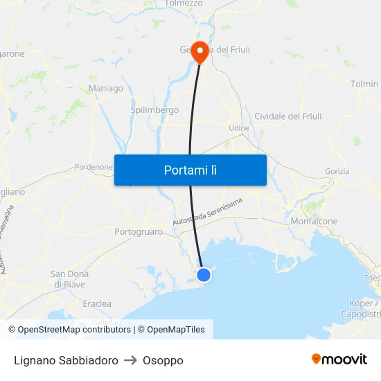 Lignano Sabbiadoro to Osoppo map