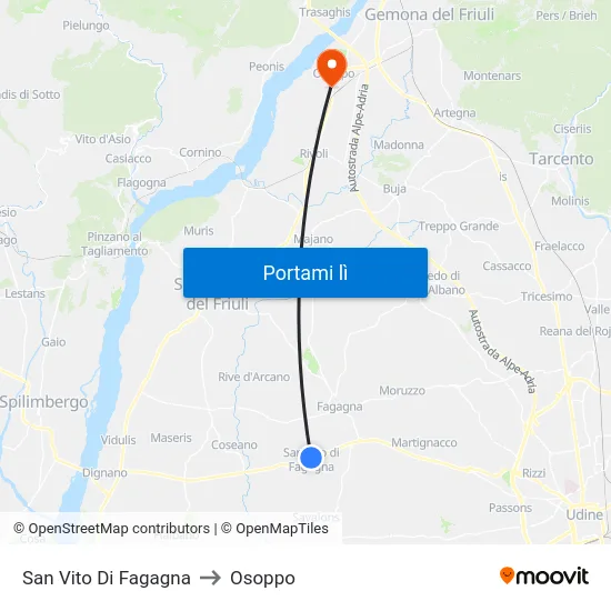 San Vito Di Fagagna to Osoppo map