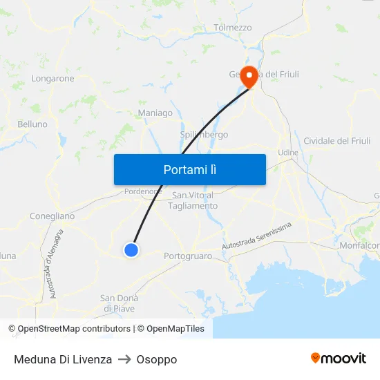Meduna Di Livenza to Osoppo map