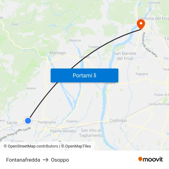 Fontanafredda to Osoppo map