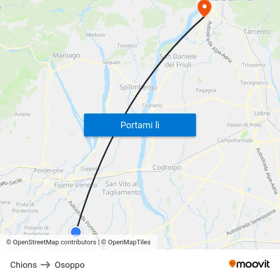 Chions to Osoppo map