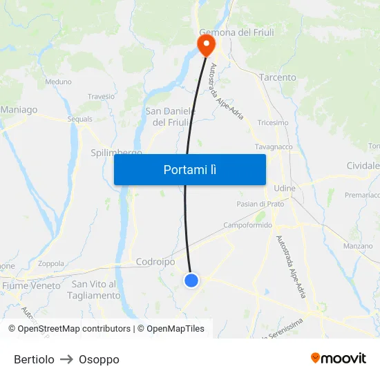 Bertiolo to Osoppo map