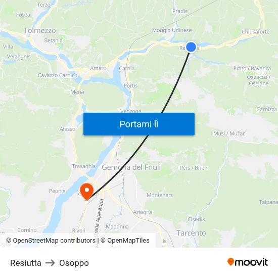 Resiutta to Osoppo map