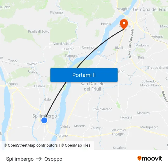 Spilimbergo to Osoppo map