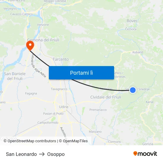 San Leonardo to Osoppo map