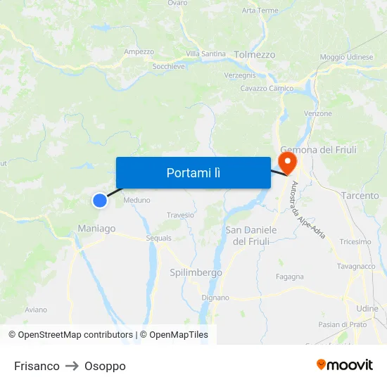 Frisanco to Osoppo map