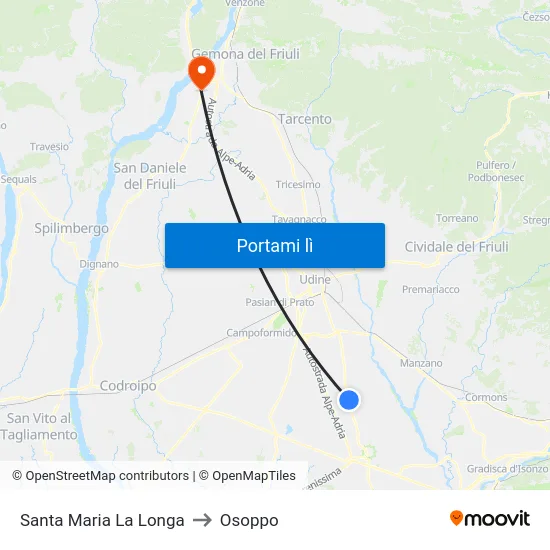 Santa Maria La Longa to Osoppo map