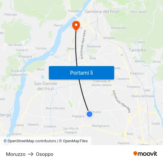 Moruzzo to Osoppo map